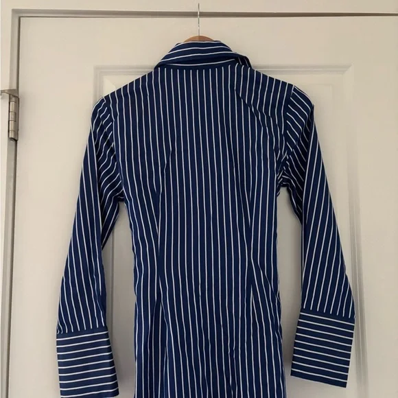 J.McLaughlin Orla Stripe Long Sleeve Tie Waist Button Front Midi Shirt Dress - Picture 9 of 9